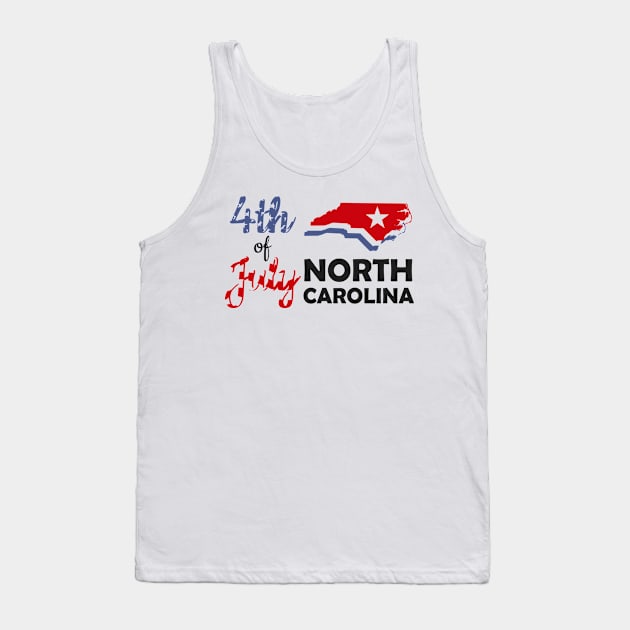 North Carolina 4th of July with State Map - USA Independence Day Tank Top by Jahmar Anderson